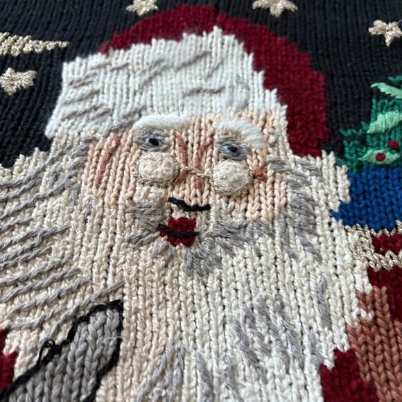 Vintage Designers Originals Santa Sweater L 3D  Ramie Cotton Christmas Cozycore - Picture 5 of 6